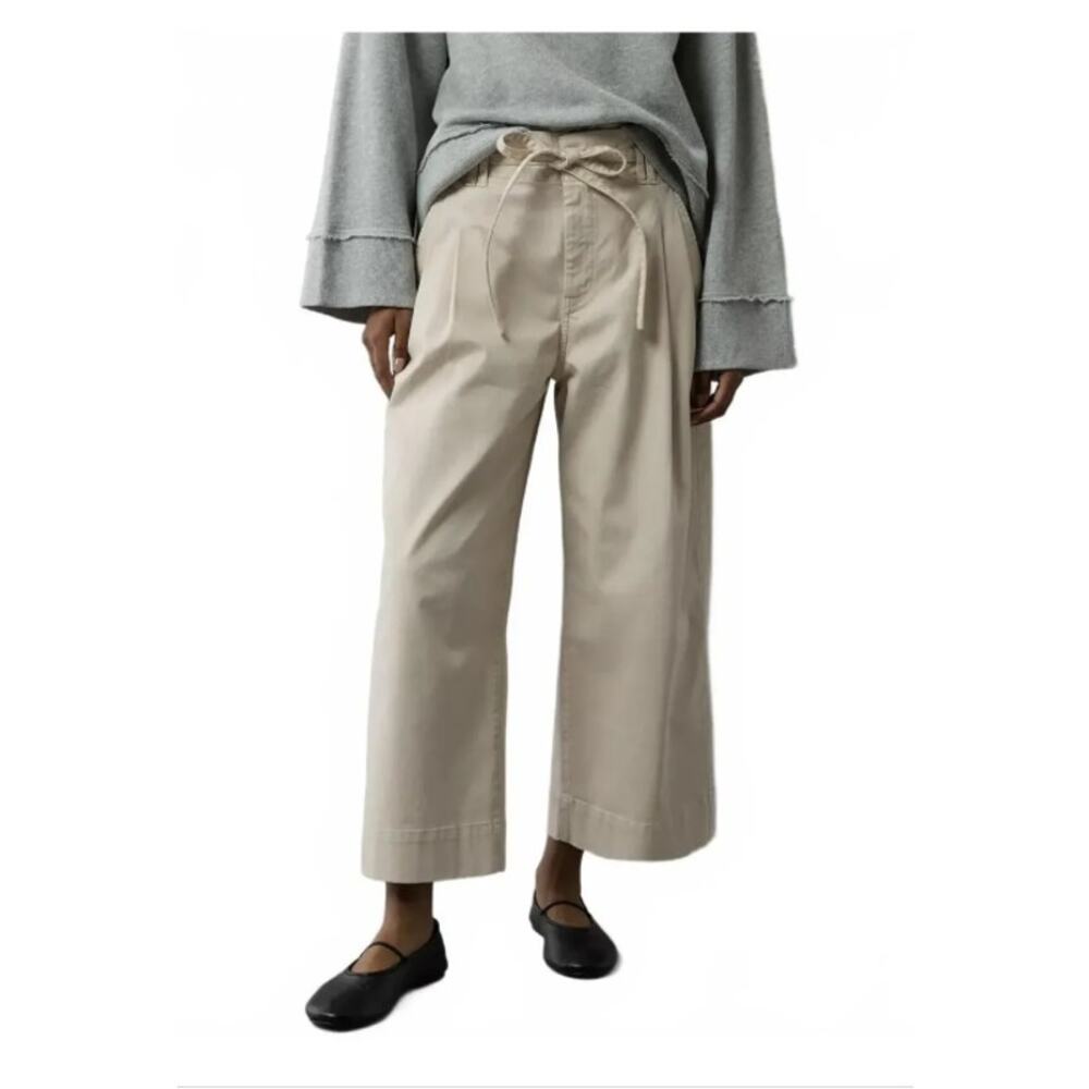 NWT American Eagle Wide Leg Crop Chino Pants Tank Khaki Paperbag Waist 6